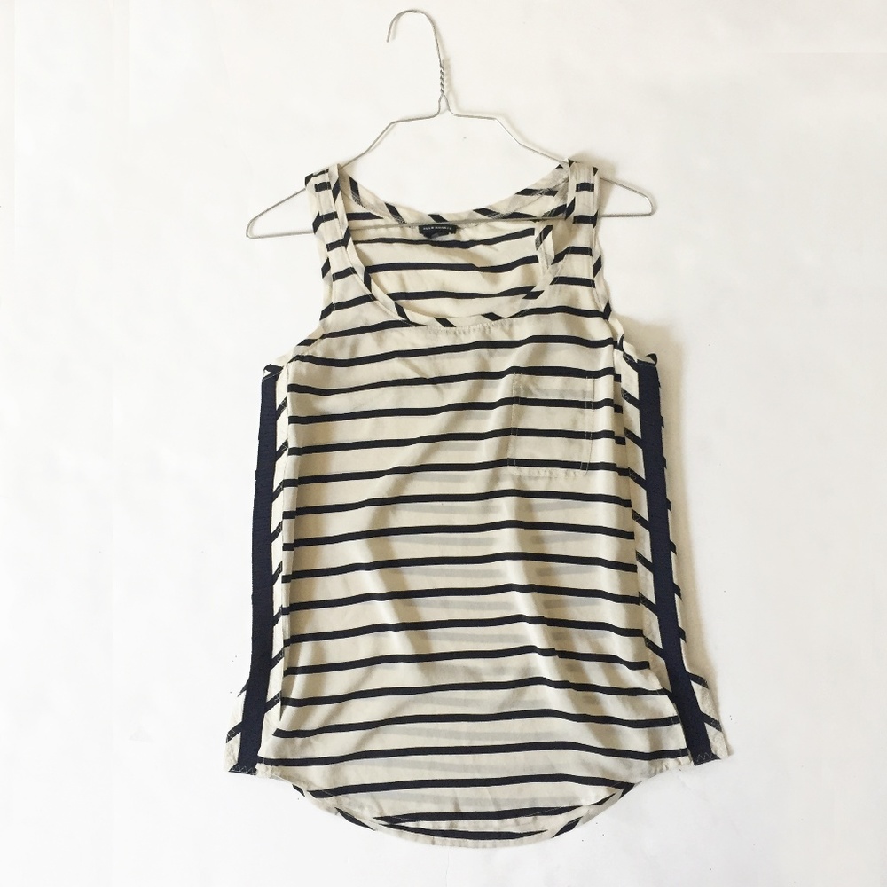 CLUB MONACO Silk Striped Top, Blue/Natural, XS